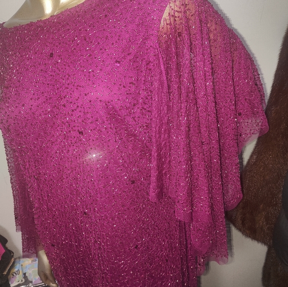 NWT $$269 Adrianna Papell Fully Beaded Cocktail Dress with Flutter Sleeves - Picture 11 of 12